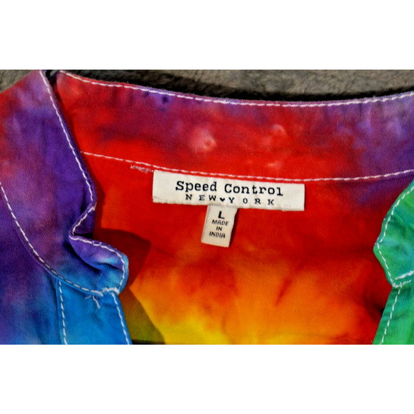 Speed Control New York Artisan Hand Dyed Rainbow Tie‑Dye Shirt Dress Size L - Picture 3 of 10